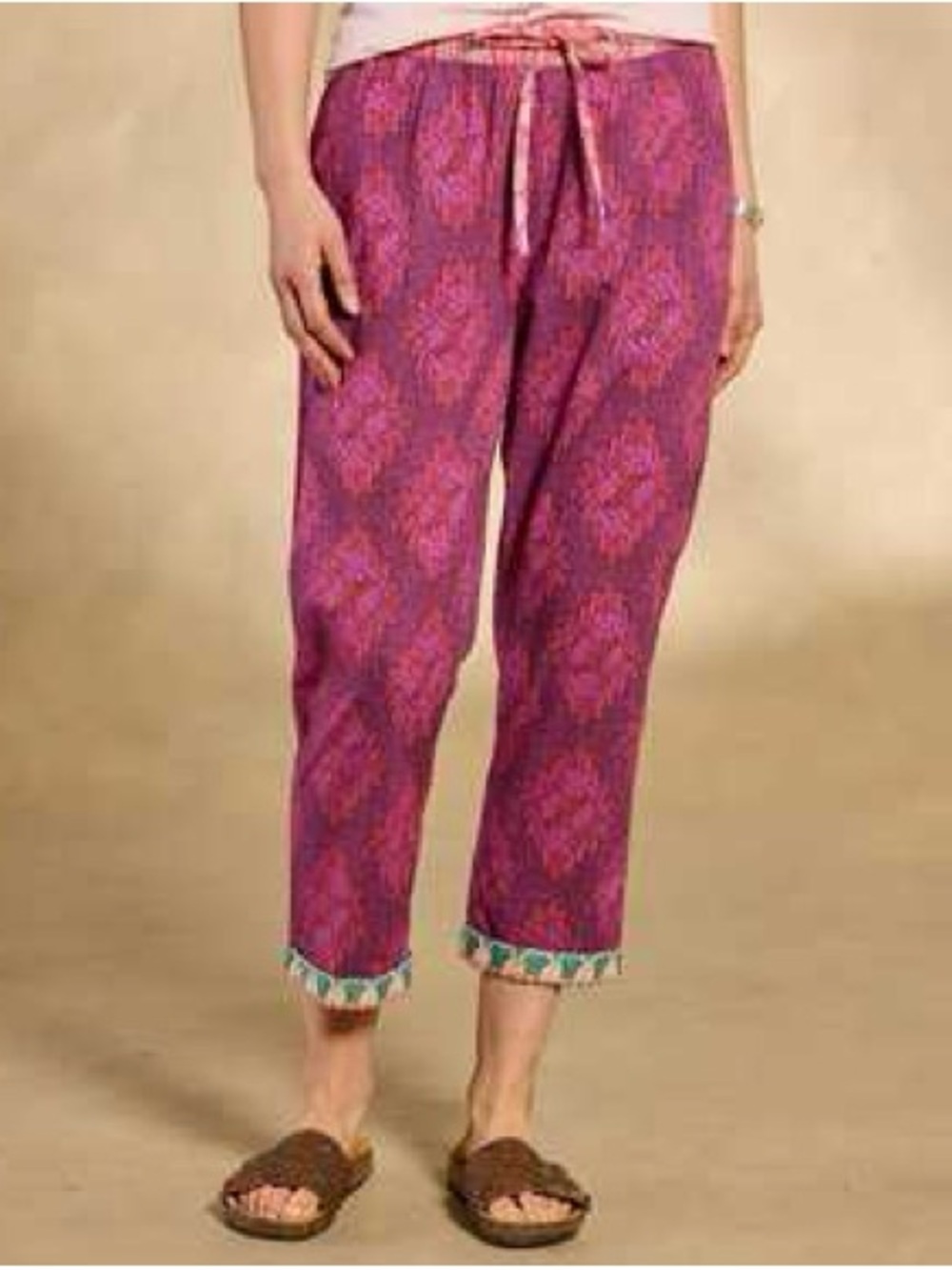 Sundance Leia Floral Grape Purple Cotton Pull-On Cropped Pants Petite Medium